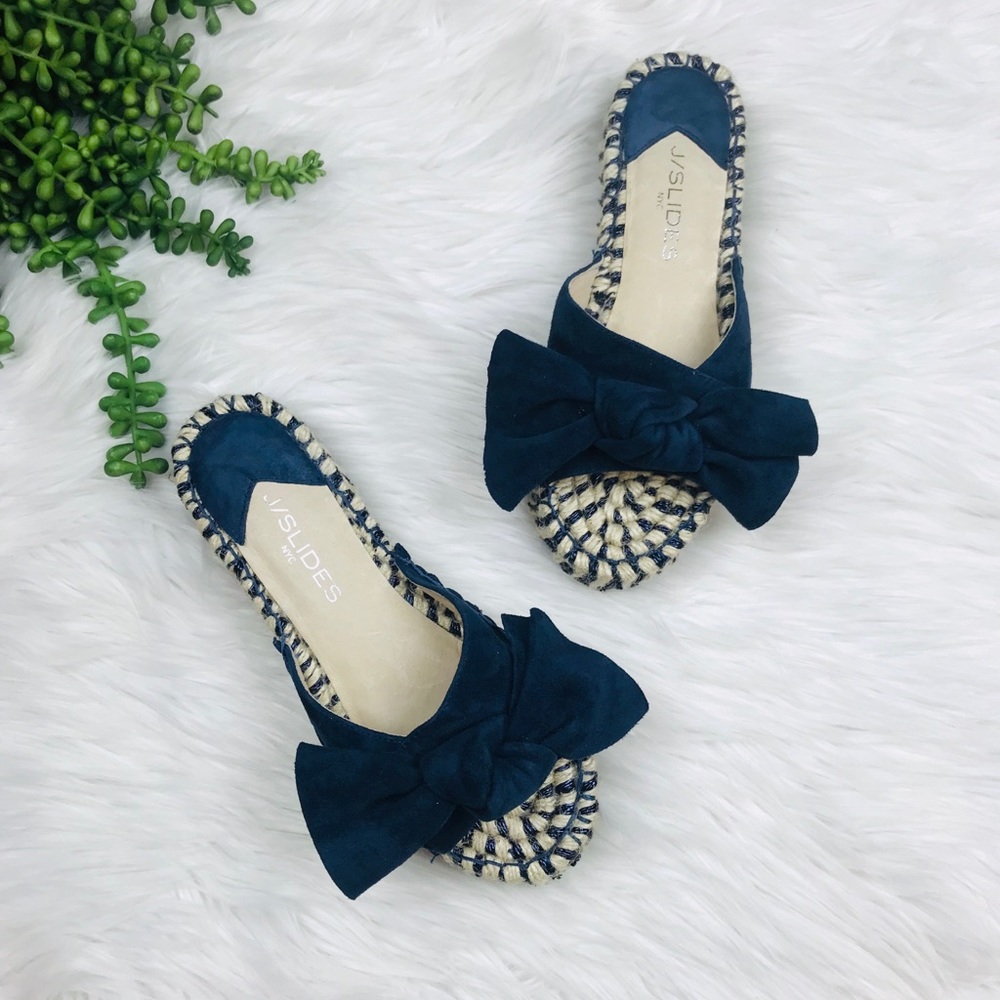 •[J Slides] Blue Suede Bow Espadrille Sandals